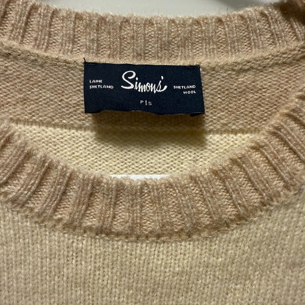 Simons Cream and Tan Striped Crewneck Sweater - Picture 3 of 5